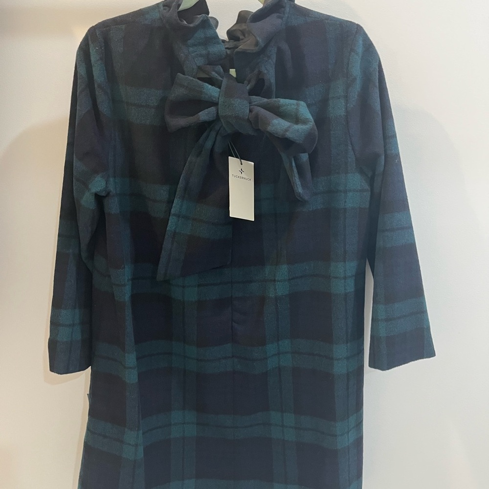 Tuckernuck Tartan Plaid Dress with Bow Tie and Ruffled Collar